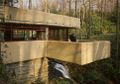 A notable cantilever balcony of the Fallingwater house, by Frank Lloyd Wright.