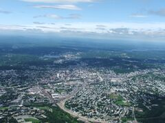 Worcester and the surrounding areas in 2006, looking north from 3,700 feet (1,100 m). Route 146 can be seen under construction.
