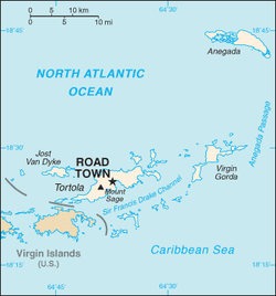 خريطة توضح موقع رود تاون في الجزر العذراء البريطانية.